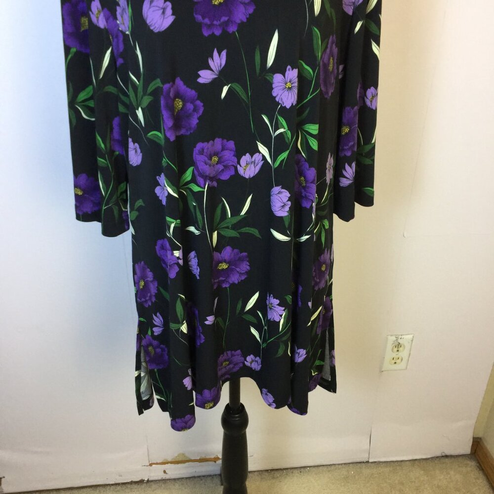 New! Leota Blouse Tunic Top XL Black Purple Floral Knit 3/4 Flare Sleeve - Picture 15 of 16
